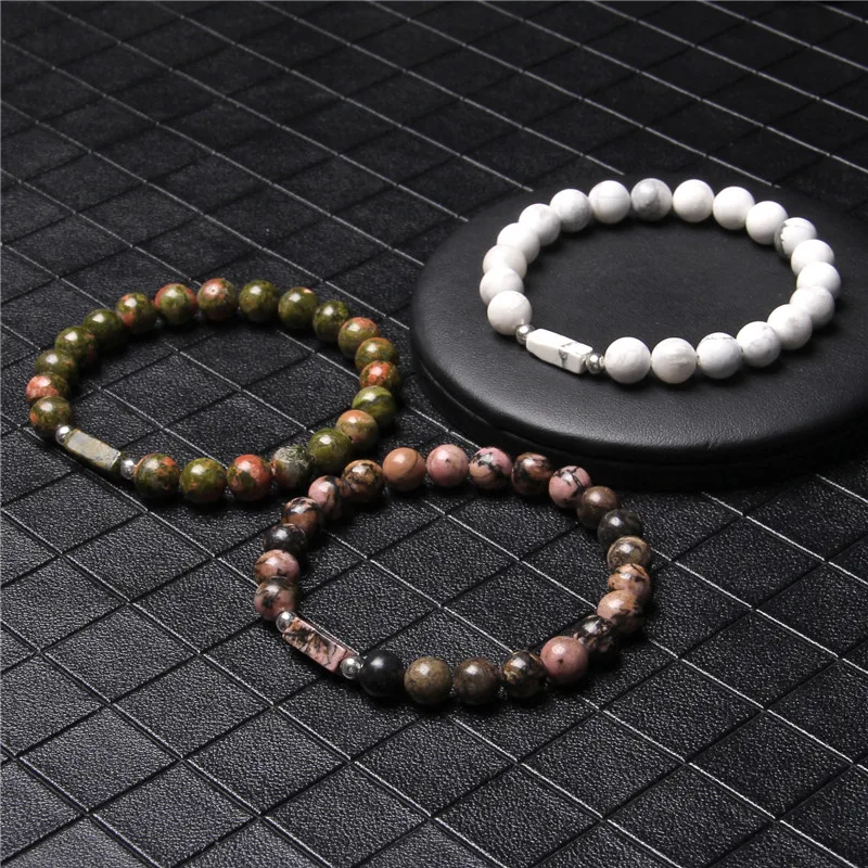 Natural Bloodstone Beads Bracelet Round 8mm Energy Tiger Eye Stone Beaded Charm Bracelet for Women Men Yoga Jewelry Dropshipping plain bangles
