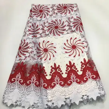 

2020 Nigerian Lace Latest African Lace Bridal Lace Fabric Red color African High Quality Rhinestones Lace Fabric 5Yards/Lot