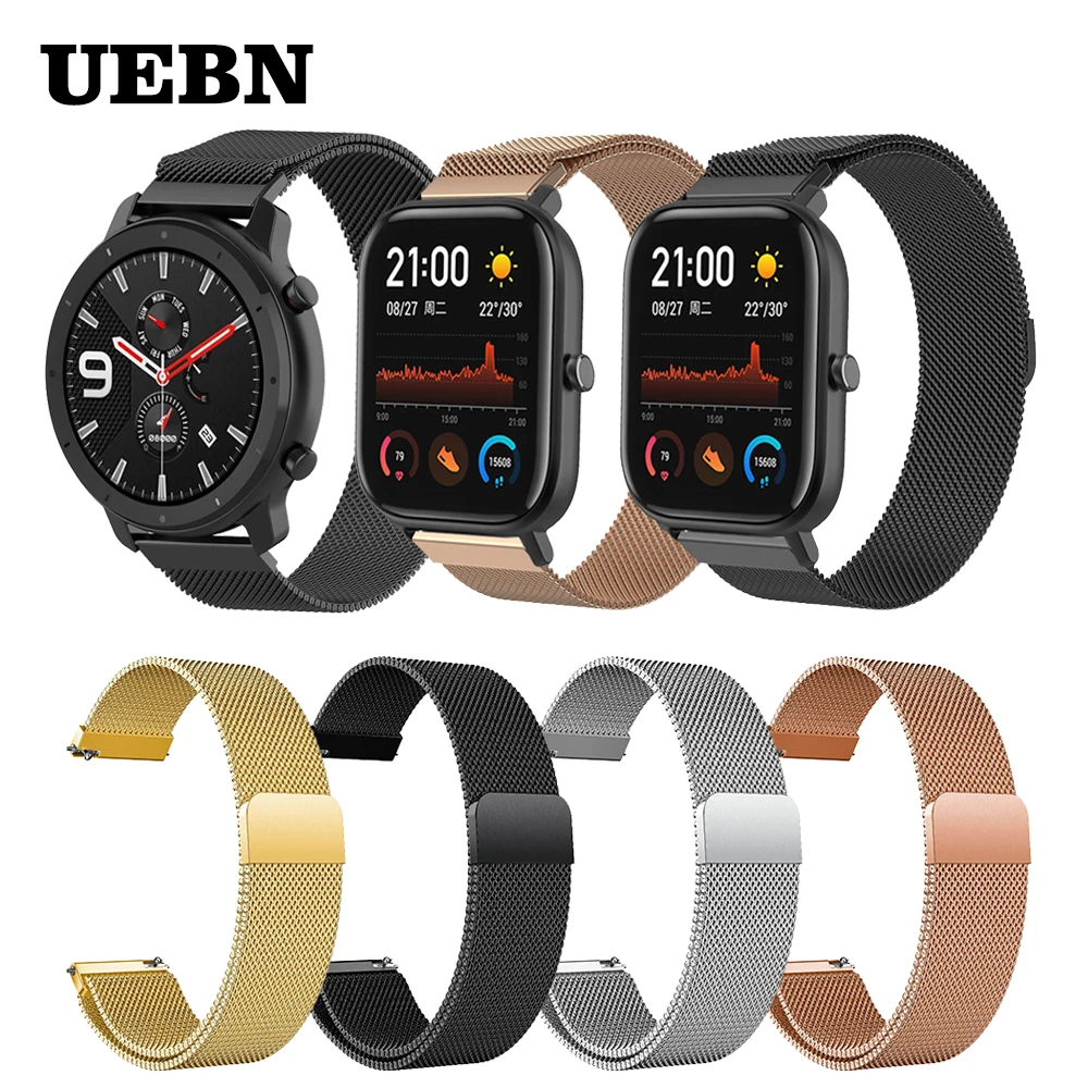 UEBN 20 мм 22 мм Миланская петля ремешок сменный ремешок для xiaomi Huami ремешок Amazfit GTS/GTR 42 мм 47 мм/Bip Ремешки для наручных часов