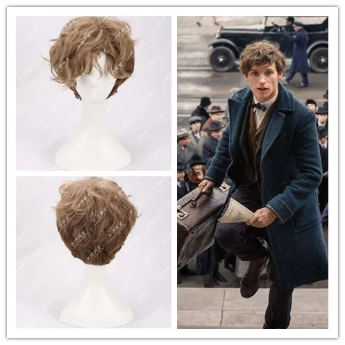 

Fantastic Beasts And Where To Find Them Newt Scamander Short Brown Ombre Curly Cosplay Wigs Halloween Prop Hair Role Play