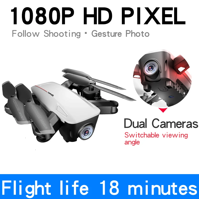 RC Drone LU6 With 1080P/4K HD Dual Camera Optical Flow Follow Hight Hold Mode Foldable Arm Quadcopter Pro RTF Dron Toy Gift - Цвет: White-1080P