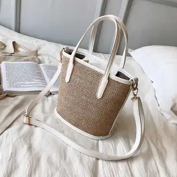 

Women Straw Bucket Bag Fashion Shoulder Bag Messenger Bag