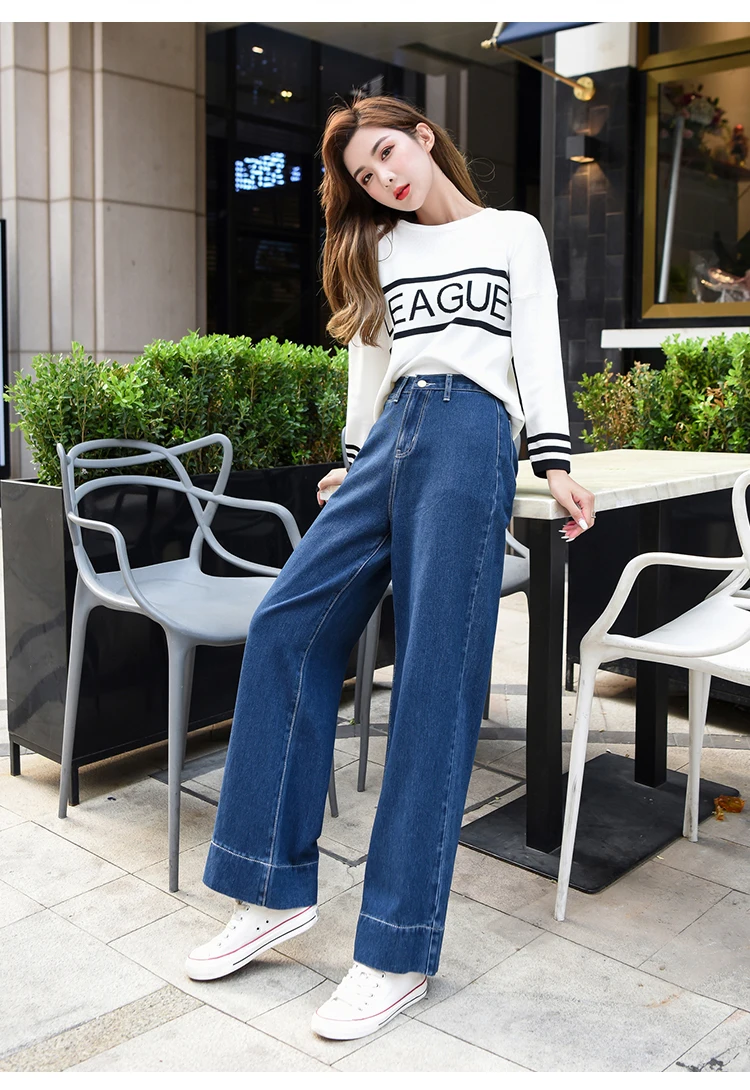 Vintage high waist jeans woman Full Length demin pants trousers Washed plus size jeans Straight blue fashion winter autumn new