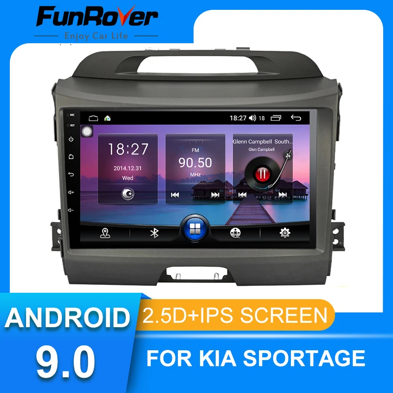  Funrover IPS+2.5D Android 9.0 Car Radio Multimedia autoradio Player GPS Navigation KIA sportage 201