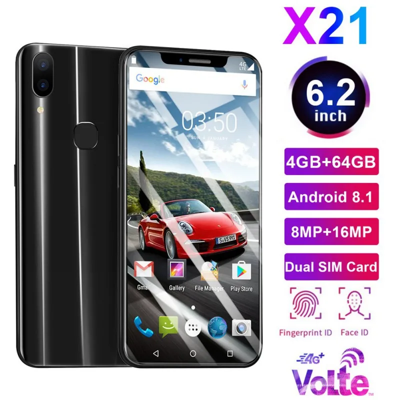 

X21 6.2 Inch 4G Smartphone 4GB RAM 64GB ROM Notch Screen Mobile Phone Fingerprint & Face Recognition Unlock Cell Phone