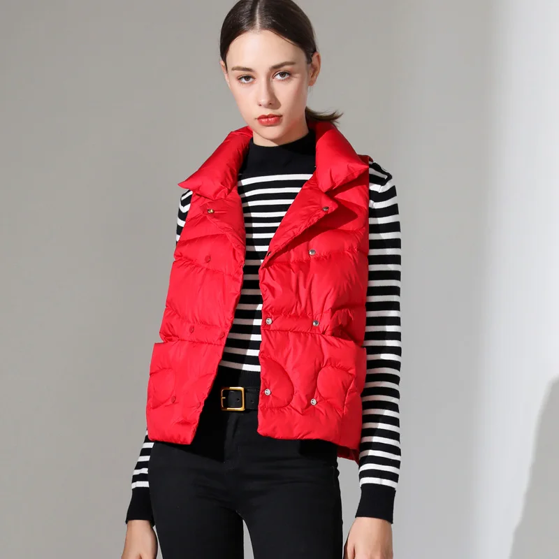 Schinteon/Новинка; сезон осень-зима; жилет на пуху из 90% белого утиного пуха; Свободная Повседневная теплая куртка; модная куртка; большие размеры - Цвет: Red