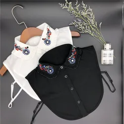 Handmade Beads Flowear Lapel Fake Collar for Women Shirt Detachable Collars Lapel False Collar Blouse Tops Sweater Collars