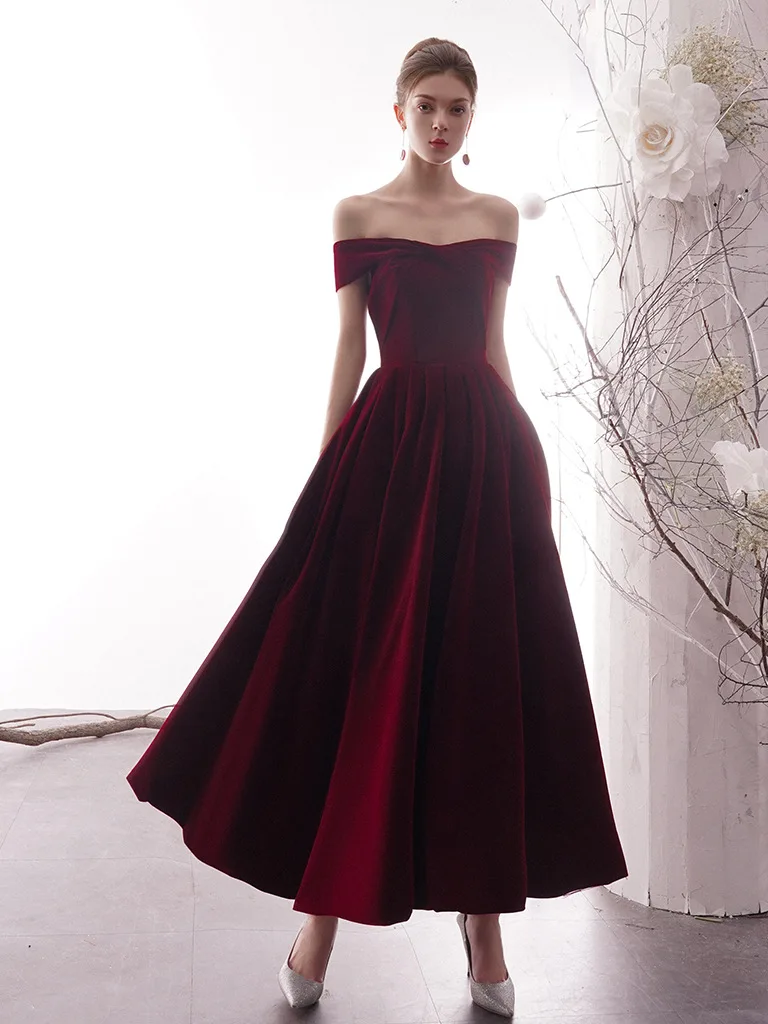 Burgundy Винтаж без бретелек на шнуровке Vestidos De Festa с открытыми плечами Низкий вырез на спине длина до лодыжки Формальное вечернее платья для выпускного вечера вечерние платья - Цвет: Burgundy