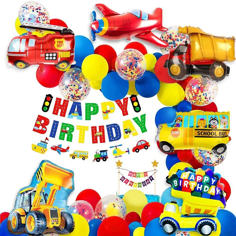 Garcon Anniversaire Decoration Baby Shower Ball Buggy Ecole Bus Train Pompier Moto Avion Ballon Transport Ballons Accessories Aliexpress