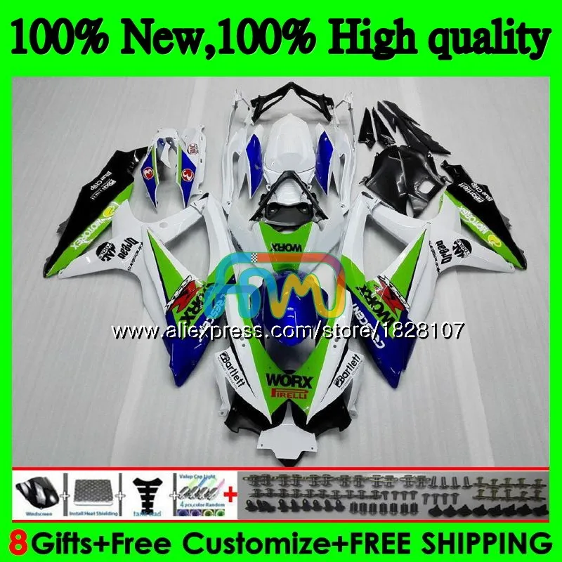 Комплект для SUZUKI GSXR 600 750 CC GSX R600 GSXR600 08 09 10 38BS. 17 GSX-R600 GSXR-750 K8 GSXR750 2008 2009 2010 обтекателя синий зеленый