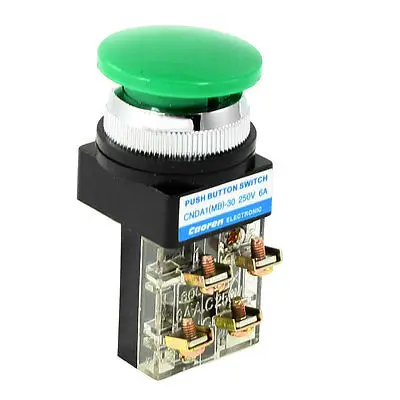 

AC 250V 6A 1NO 1NC DPST Momentary Green Mushroom Head Push Button Switch