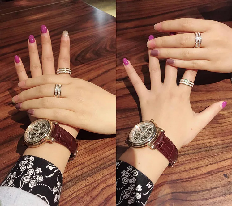 Gold Color Ring Stainless Steel Ring Finger Ring Wedding Ring Luxury Rose Gold Color Double Row Square Zircon Ring for Women