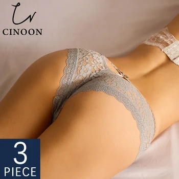 

CINOON 3Pcs/Lot Intimates Lingerie Sexy Panties Plus Size Women Lace Briefs Female Underwear Pant Cross Strap G String Thong