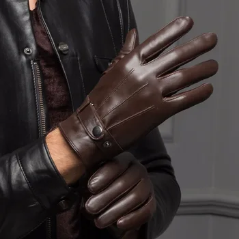 

YY8597 Spring/Winter Real Leather Short Gloves For Men Male Thin/Thick Black/Brown Touched Screen Gant Gym Luvas Driving Mittens
