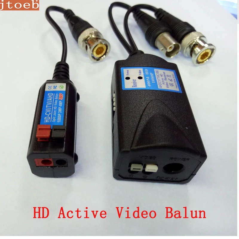 Balun de vídeo activo HD, señal de vídeo de transmisión Pal/CVI NTSC/TVI/AHD /CVBS vía UTP DC 12V, fuente de alimentación de hasta 400m, funciona con passi