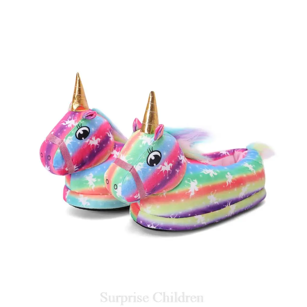 children's sandals Girl Rainbow Warm Slippers Cosplay Costume Matching Shoes Unicorn Warm Slippers For Children Funny Animal Tiger Bear Paw Shoes child shoes girl