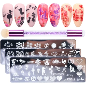

1 Set Nail Stamping Plates Lace Flower Butterfly Geometric Designs With Sponge Pen Manicure Image Stencils Tools SASTZH01-12-1