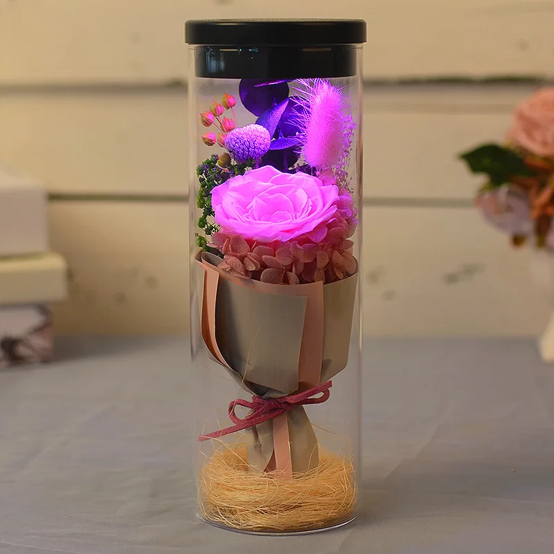 USB светящаяся бутылка желаний Роза стеклянная крышка подарочная коробка вечный цветок украшение креативный подарок на день рождения