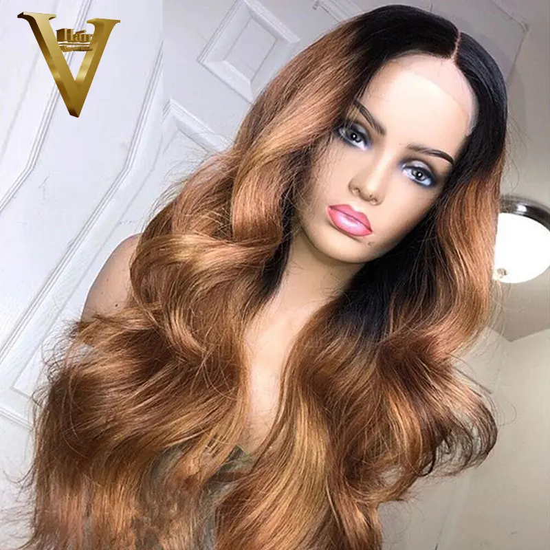 Ombre Honey Blonde Brown 13x6 Lace Front Wig Brazilian Remy Body Wave Lace Front Human Hair Wigs For Women 360 Lace Frontal Wig