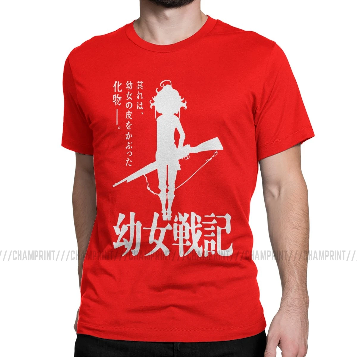 Youjo Senki Tanya футболки мужские хлопок Винтажная футболка с круглым вырезом Von Empire War Evil аниме футболка с коротким рукавом идея подарка - Цвет: Красный