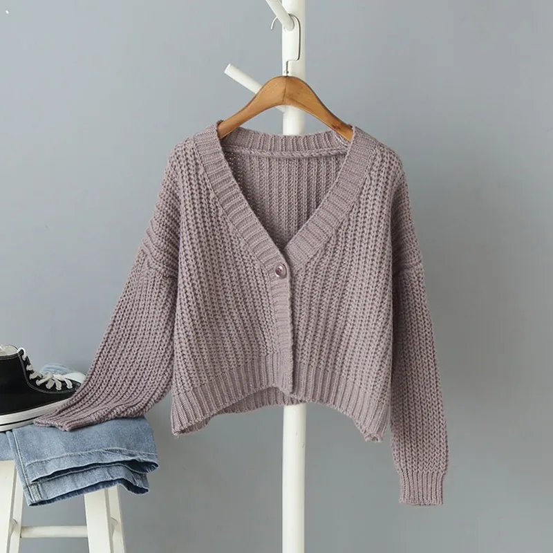 Осенний толстый вязаный кардиган в Корейском стиле, милый свитер, удобные цветные Джемперы kawaii - Цвет: H