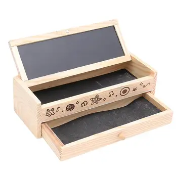 

Wooden Stationery Storage Box Multifunction Pen Holder Double Layer Sundries Organizer Container Blackboard Pencil Case