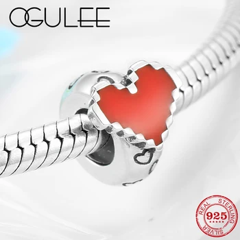 

Valentine's Day Gift 925 Sterling Silver Enamel Love Heart Stopper Beads Jewelry making fit Original Women Charms Bracelet