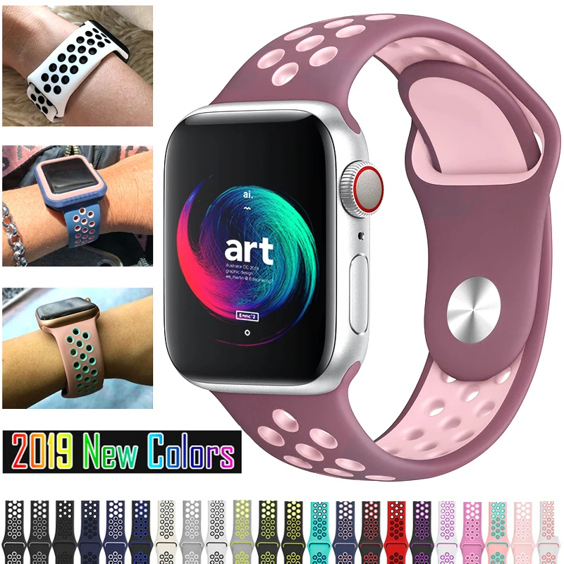 

Band for Apple Watch 5 4 3 2 1 42MM 38MM soft Breathable strap Silicone Sports bands for Nike+ Iwatch series 5 4 3 40mm 44mm