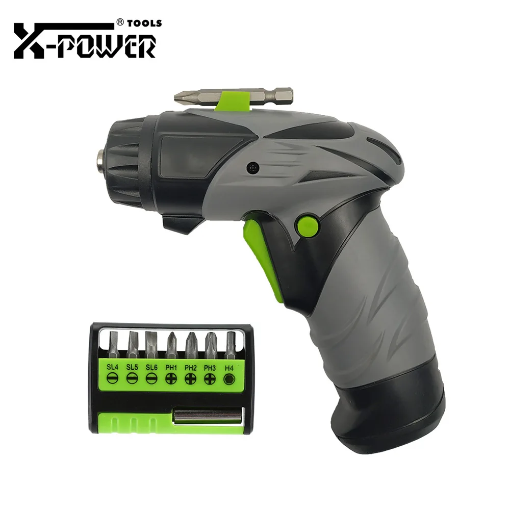 

X-power 6V AA Battery Mini Electric Screwdriver Set Cordless Gun Shape Screw Driver LED Light 7 in 1 Bits Home Use Maintainance