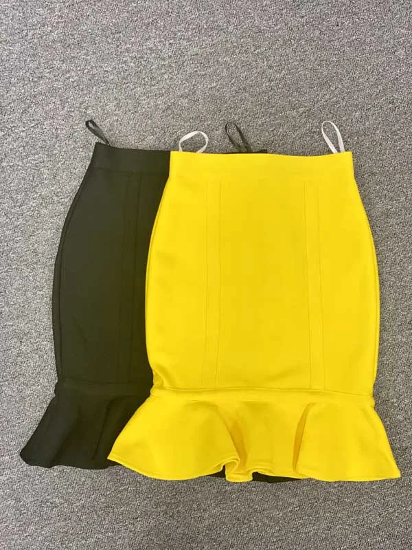 Free Shipping wholesale new skirt Yellow black High Waist Fashion Match Mini Sexy Mermaid Bandage Skirt tennis skirt outfits