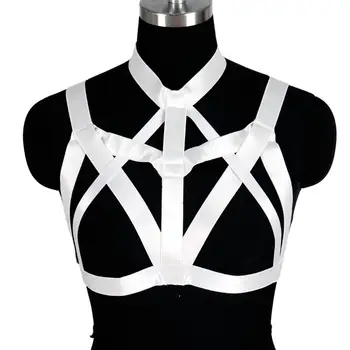 

White Strappy Harness Bra Belt Elastic Top Breast Cage Suspender Bondage Plus Size Women Sexy Lingerie Wedding Dance Punk Goth