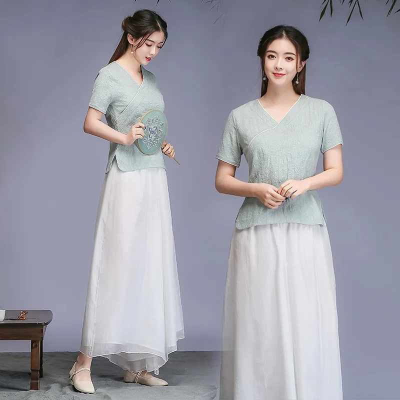 

2020 Sweet Xian Qi Literature And Art Retro Ethnic Chinese-style Zen Tea Service WOMEN'S Suit