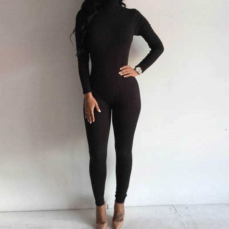 

Women Fashion Turtleneck Long Sleeve Bodycon Slim Jumpsuit Bodysuit Skinny Solid Cotton Causal Jumpsuit Rompers Trouser Clothing