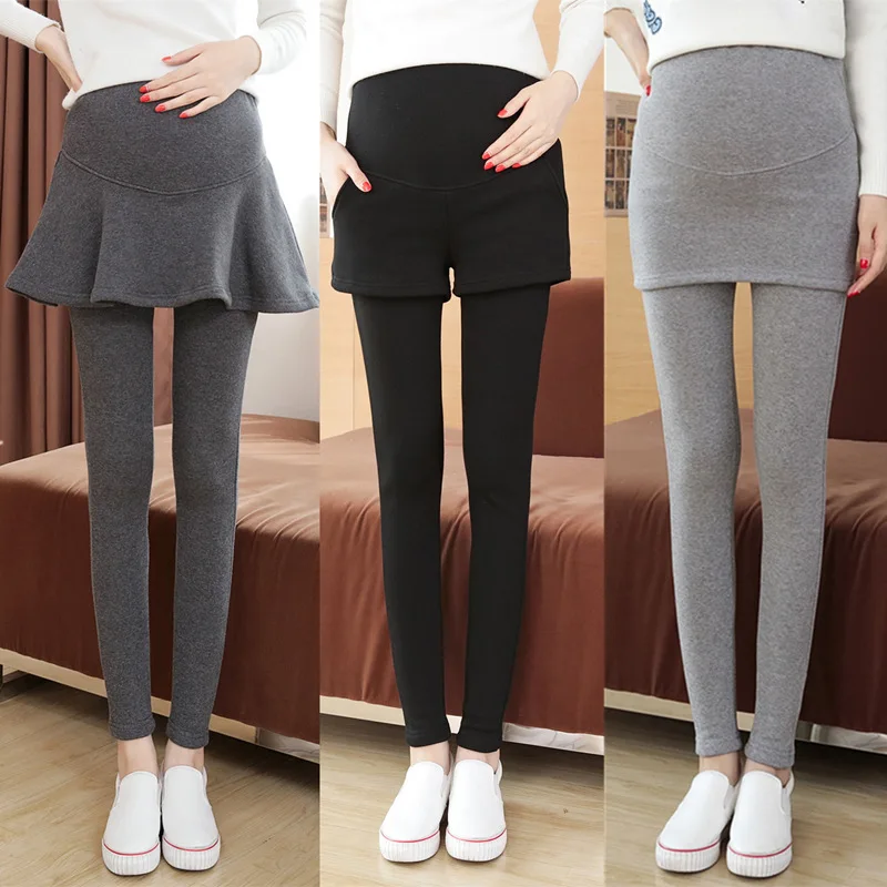 

2019 Spring And Autumn New Style Leggings for Pregnant Woman Maternity Pants Skirt Brushed And Thick Shorts Fake Two-Piece Outer