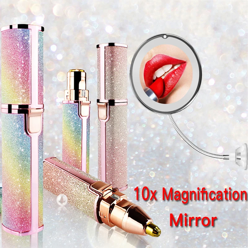 

Painless Eye Brow Epilator 2 In 1 Electric Eyebrow Trimmer Makeup Mini Shaver Razors Portable Facial Body Hair Remover Mirror