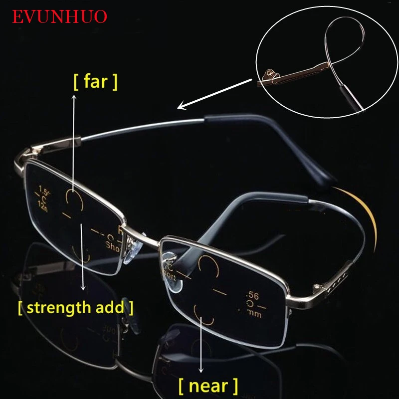 

2021 Metal Multifocal Reading Glasses Progressive Bifocal Anti Blue Ray UV Protect Presbyopic Glasses Half Frame Men Women