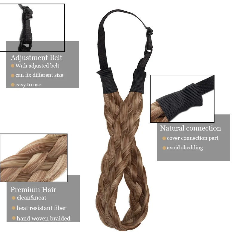 Meu-senhora sintético trançado hairbands torção elástica faixa de cabelo com cinto ajustável trança acessórios de cabelo entrançado hairpiece