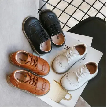 

Children's Brogue Leather Shoes Lace Up Boys Girls Formal Oxford Casual Shoes Non-slip Soft Kids Baby Uniform Dress Shoes