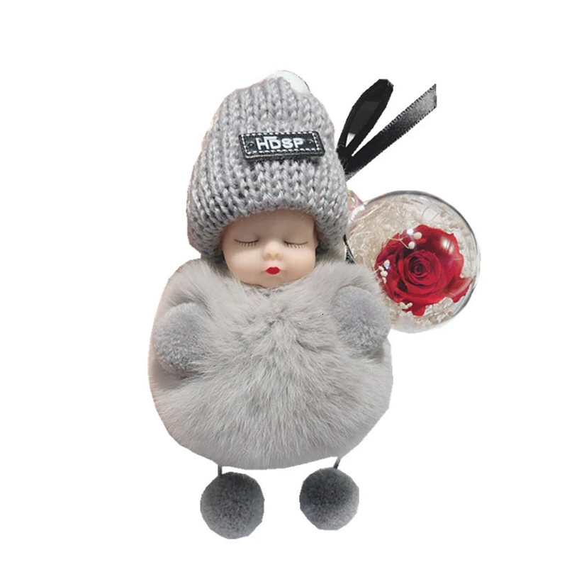

Wedding Gifts 15cm Cute Key Pendant Cartoon Pom Sleeping Baby Plush Doll Toys Fluffy Girls Gift Souvenirs