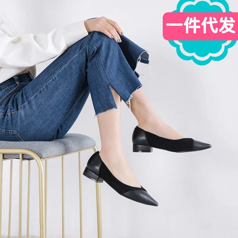 

Casual Online Celebrity Spring And Autumn New Style WOMEN'S Genuine Leather Shoes Pointed-Toe Mixed Colors Low Heel Shoes Commut