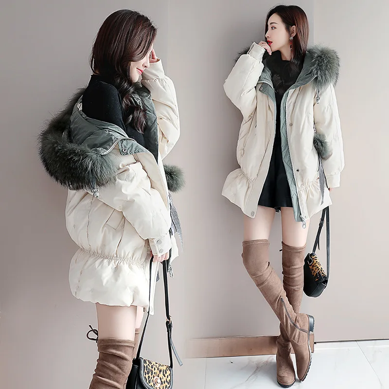 

2018 Winter Korean Wave New Style CHIC Slim Fit Long-Style Simple Warm Hooded Thick Cotton Coat Warm Coat