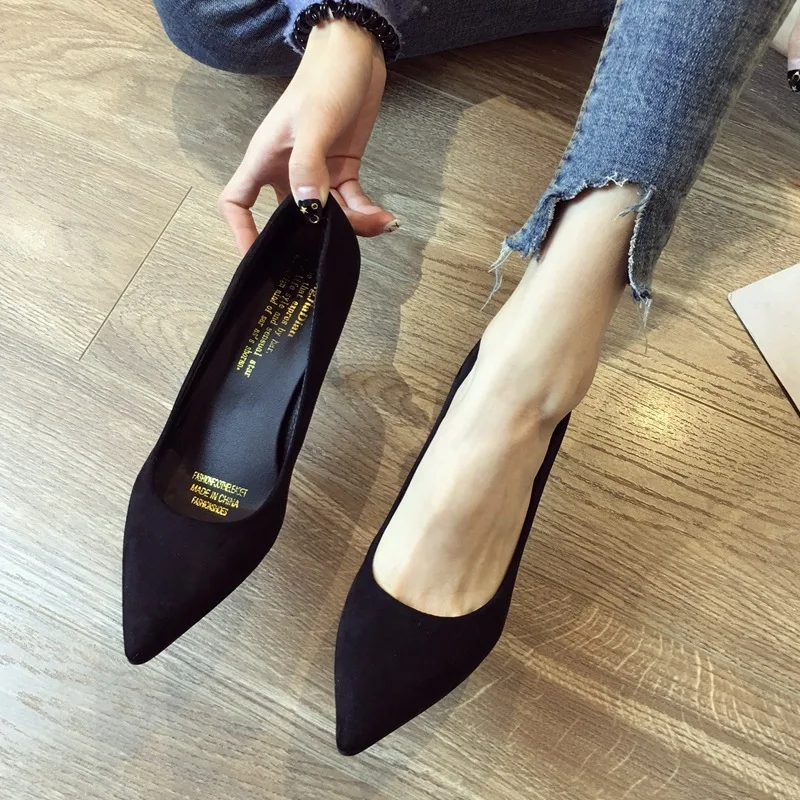 

Slip-on High Heel Shoes WOMEN'S Shoes New Style Korean-style Versitile Fashion Ladies' Leather Shoes Pointed Shallow Mouth Thin