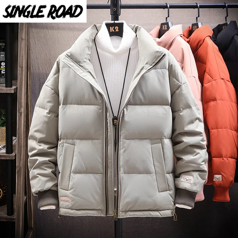 

Single Road Mens Winter Down Jacket Men Korean Fashion White Duck Down Puffer Jacket Coat Male Streetwear Casual Parkas Men