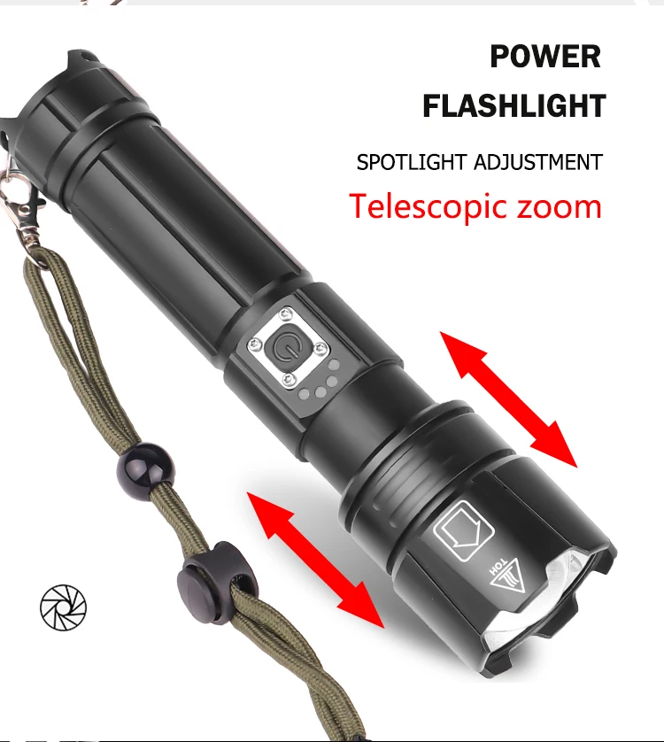 Яркий Перезаряжаемый светодиодный светильник-вспышка XHP70.2, супер мощный фонарь, водонепроницаемый фонарь с зумом, охотничий светильник, 18650 или 26650 Battey