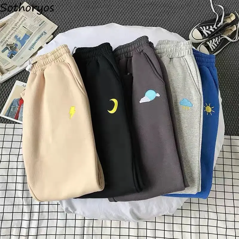Casual Pants Women Embroidery Thickening Daily Ulzzang Harajuku Womens Drawstrings Korean Style Students Ankle-length Trousers Casual Pants Women Embroidery Thickening Daily Ulzzang Harajuku Womens Drawstrings Korean Style Students Ankle-length Trousers