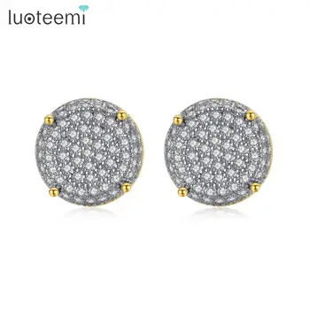 

LUOTEEMI Popular Simple Round Stud Earrings for Women Dating Micro White/ Black Cubic Zircon Three Color Fashion Jewelry Gift