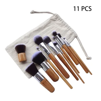 

11pcs Makeup Brush Set Bamboo Handle Powder Foundation Eyeshadow Lip Eyeliner Brushes Kit Tools Women Cosmetic Brush