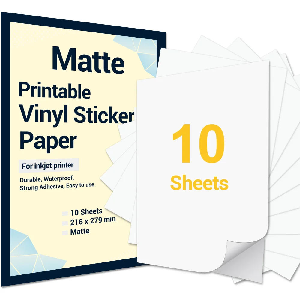 10 Sheets Printable Vinyl Sticker Paper Letter Size Matte Selfadhesive