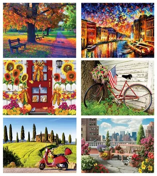 

Landscape flower diamond embroidery 5D DIY diamond painting seaside sunset cross stitch home decoration