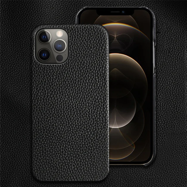 Genuine Cowhide Leather Phone Case for iPhone 13 Pro Max 12 13 Mini 11 12 Pro Max X XR XS Max 6 6S 7 8 Plus SE 2020 Back Cover Black